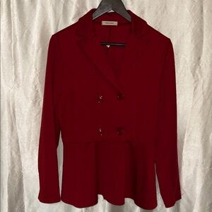 Crimson Double-Breasted Women’s Peplum Jacket